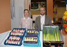 Produce from Belgium on display at the Flanders Agricultural Marketing Board. Visiting from Belgium are Anna Duginova with the Flanders Ag. Marketing Board and Didier Lepoutre with BelOrta. 