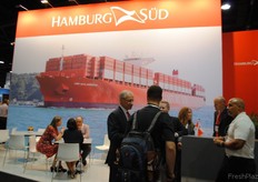 Hamburg Süd. Jürgen Pump, senior vice president, in conversation in front of The stand.