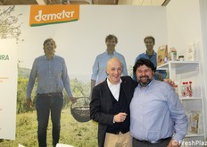 Buccheri together with Andrea Ferrarini, sales and production manager of Demeter-certified Bio Ferrarini.
