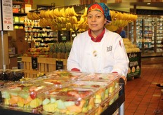 Fruit salads in large tubs. American style