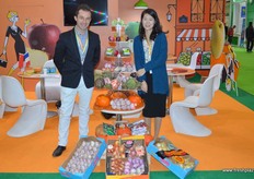 The Eiffel Tower made of fruit and veg. On the photo is Sylvain Mazeaud of Condifrance