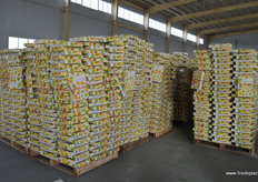 Pallets packed and ready to be shipped.