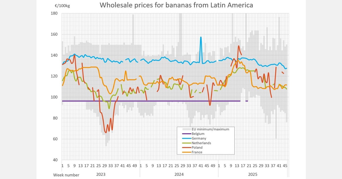 Romania hits €150 per 100kg as EU banana prices shift