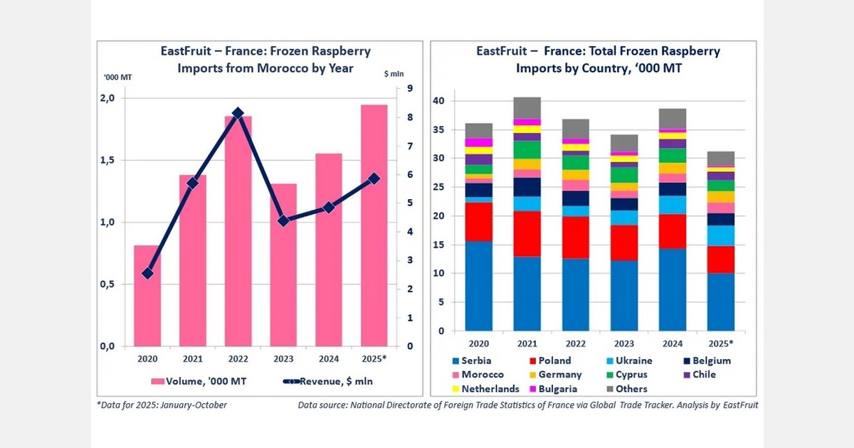 Morocco ships 1.95 thousand tons of frozen raspberries to France