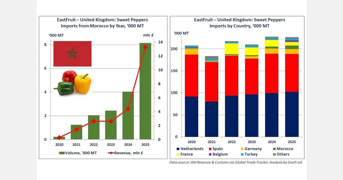 Morocco doubles sweet pepper exports to UK in 2025