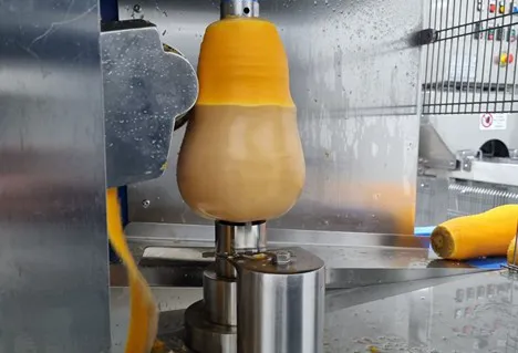 Peeling Butternut Squash using Pre-Pack Machinery's commercial fruit peeler  