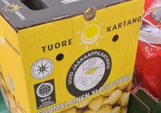Finnish new potatoes in a cardboard box.