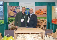 Laurent Gabrielli and Rodrigo Bedoya in the booth of Heath & Lejeune. Bedoya is a grower of Peruvian ginger for Heath & Lejeune. Bedoya was the first company to export organic ginger to the US back in 2006, followed by exports to Europe in 2008.