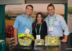 Showing California green table grapes are Jack Etchison, Tiffany Rivera, and Douglas Rossi with Four Star Sales. 