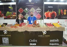 On the right is Ymus Emre Daeli of Dogan Fresh. They export tomatoes, peppers, zuchini and cucumbers to Russia, Europe, Dubai and Ukraine.