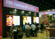 The country pavillion of Turkey, with busy business  conversations hosted by the Mediterranean Fresh Fruits &  Vegetables Exporters' Association.