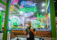 Fresh coconut water in the original coconut is a new trend at the show. This version is from Kingo Fruits under the brand name Cooo!. On the photo is Joe FengBeng, General Manager for the company from Guangzhou.