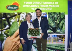 Maggie Bezart Hall and Alejandro Martinez with La Bonanza Avocados proudly show Mexican grown avocados.