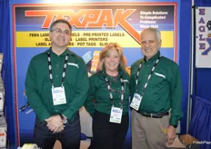 Showing different labeling options in their booth were Douglas Kunreuther, Eileen Feehan and Steven Kunreuther with TexPak.