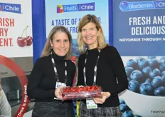 Allison Myers and Karen Brux with Fresh Fruits from Chile proudly show the first Chilean cherries of the season that came in by air. The first vessel will depart Chile on December 8 and arrive in Philadelphia on the 20th.