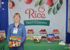 Jill Hughey with Rice Fruit Company shows a pouch bag of Ambrosia apples.
