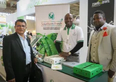 Clarence Mwale from Fair-Mark, on the right, does compliance for Zimbabwe growers and exporters. Talana Farm is a medium size farm in Zimbabwe growing blueberries, peas and chillis, for Europe and Southeast Asia. In the middle is Tapiwa Zirave, business development for Talana Farm. Also Jay Agro Export from India to the left.