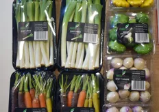 The South African company, Fresh to Go, has several eye-catching retail-ready products, including colored carrots and yellow and green patty pans squashes.