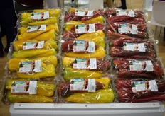 Also colorful: yellow and red pointed peppers, mixed and packed separately.