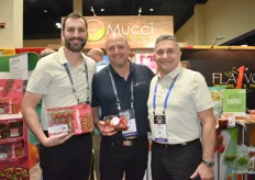 Stephen Cowan, Steve Zaccardi, and Joe Spano with Mucci Farms. Stephen shows Savorries, a strawberry tomato that was recently launched. 