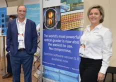TOMRA have added a software update to the Spectrim optical grading platform. This upgrade provides improved blemish sizing and counting accuracy using advanced templated grade maps via an intuitive and simplified user interface, allowing customers to reach peak performance of their sorting line faster and easier. Sam Webster and Sarah Liversage were at the stand.