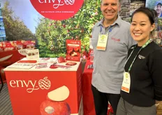 Vinnie Lopes of Envy apples and Soo Choi with Rainier Fruit Company are promoting Envy apples.