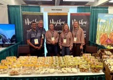 Highline Mushrooms proudly shows different mushroom varieties in clear packaging. From left to right Prakash Ganesan, John Sheehan, Sabrina Pokomandy, Kelly Hale, and Devon Kennedy.