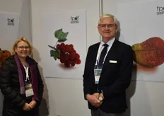 Marletta Kellerman and Anton Kruger of the Fresh Produce Exporters' Forum. They commission the bead art behind them from women artists in the Cape.