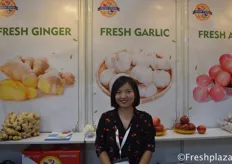 Sally Zhang from Laiwu Intop Import & Export Co., Ltd. They are specialised in producing and supplying fresh vegetables and fruits for domestic and foreign markets. Their main products are, garlic, ginger, onion, potato, pear, grape, baby mandarin, taro, chestnut and carrot.