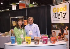 Emi King and Denny Malone with Great Lakes International Trading Inc., showing off their Good and Ugly line, which consists of all-natural dried fruit and nut bites.