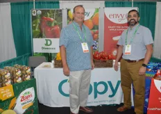 Jamie Sells and Ben Vallejo with Oppy have a variety of produce on display to show to buyers. From Envy apples, to Divemex bell peppers to Zespri kiwifruit. 