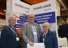 Kevin Robinson - left and Sandra Ansley - right from HagelUnie which provides insurance for horticultural industry which Nigel Jenny - centre CEO of Fresh Produce Consortium the organisers of the event.