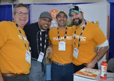 It's everything turmeric and CURCUMIN at the booth of Zyn. The company makes daily wellness drink mixes and ready-made drinks. From left to right are Paul Schulz, Chef Barry Sexton, co-founder Qasim Khan and his brother Asim Khan. 