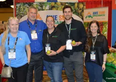 Lots of visitors at the booth of Awe Sum Organics. To the left is Sharon Coffelt with US Foods and Jon Kiley with Awe Sum Organics. The team on the right are Stefanie Katzman, Robert Katzman and Brittany Pearson with S. Katzman Produce. 
