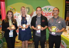 Showing clamshells with green as well as SunGold kiwifruit is the Zespri team. From left to right: Catherine Delettera, Karen Caruso, Shawn Wen and Ryan Sison.