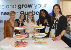 Smiles in the booth of the Quebec Produce Marketing Association. From left to right Julie DesGroseiliers, Marie de Tarle Salmon, Lucie Muller, Camille Chateauneuf, and Sophie Perreault. 