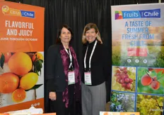 Monserrat Valenzuela and Karen Brux with the Chilean Fresh Fruit Association. Chile is in the heart of its grape season and the citrus season is coming up.